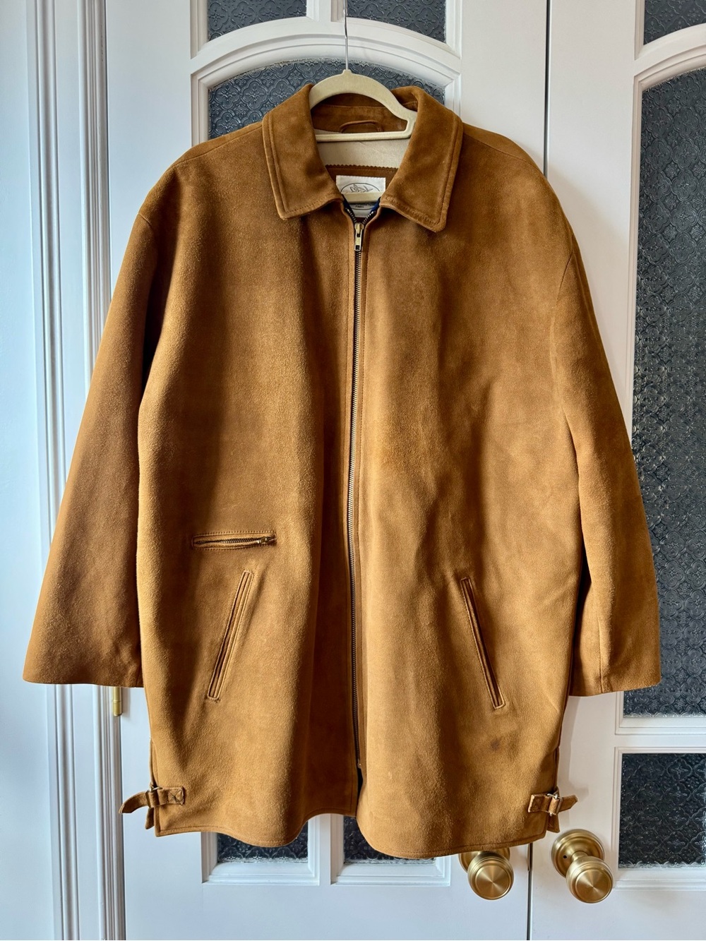 Vintage Good Life Paris Camel Suede Zip-Front Overcoat, Mens XL